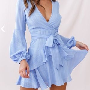 Selfie Leslie Balloon Sleeve Ruffle Wrap Minidress